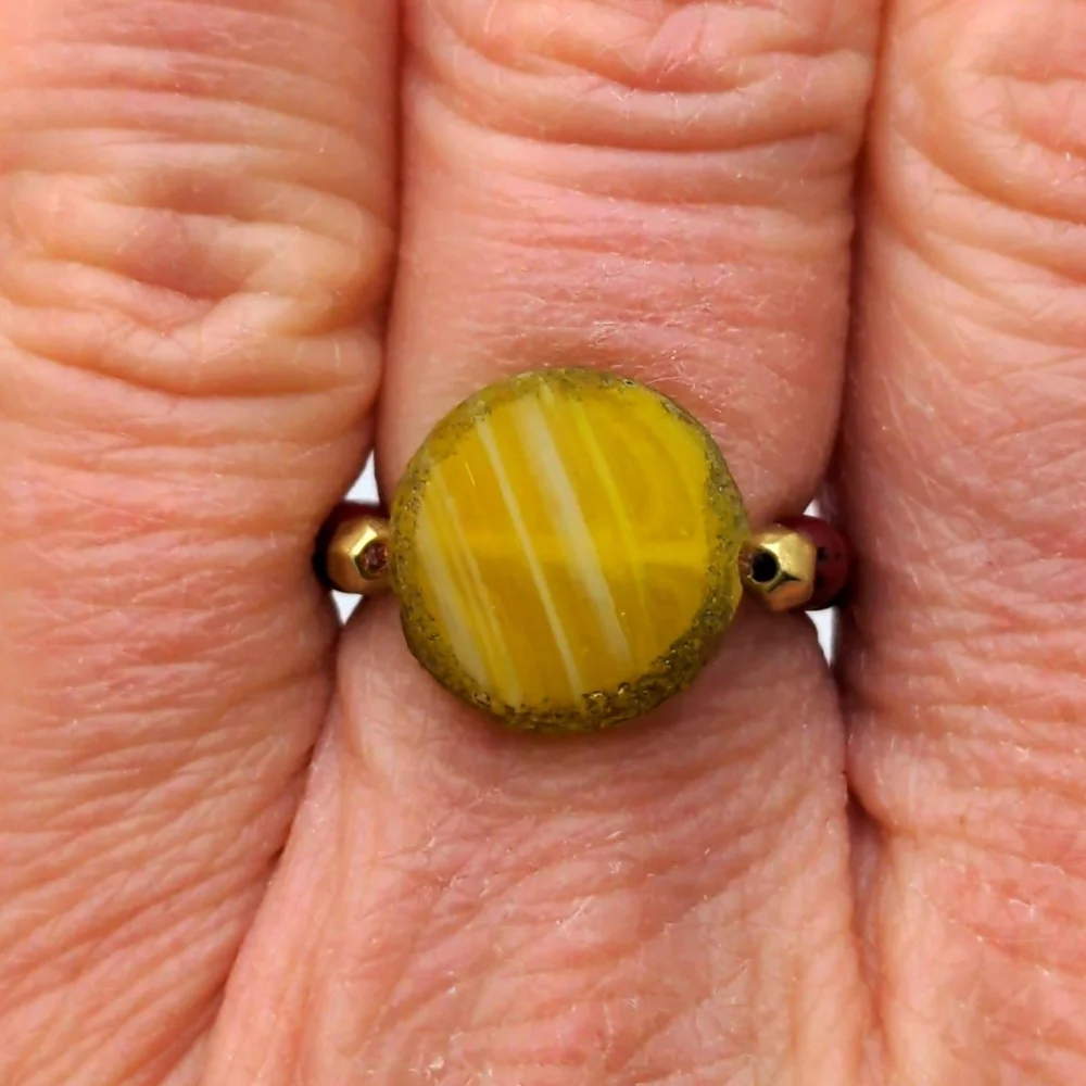 Yellow Medallion Seed Bead Ring